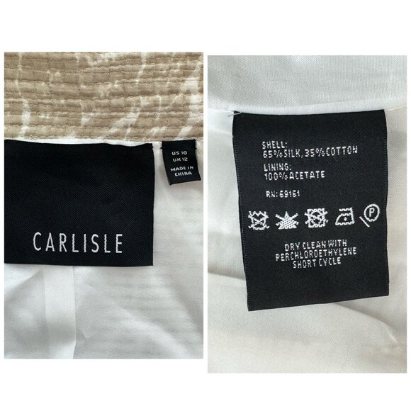 Carlisle Beige White SILK-Blend Cropped Jacket Elegant Textured Women's SZ 10 - Picture 3 of 9